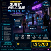 Guest Welcome Menu System LSL Script | Auto Visitor Greeting, Menu Dialog, 24h Tracking & Owner Reports | Full Perm