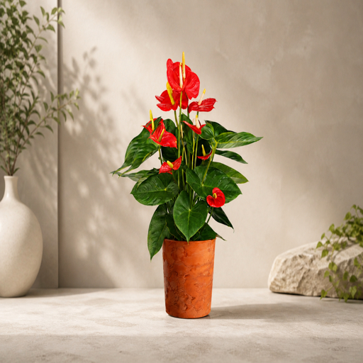 Anthurium with terracotta pot