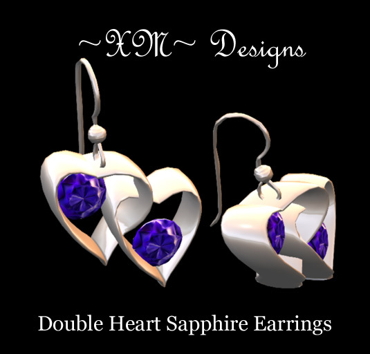 ~XM~ Double Heart Sapphire Earrings