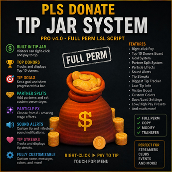 [FULL PERM] PLS Donate Tip Jar Pro v4 - Donation Jar Script