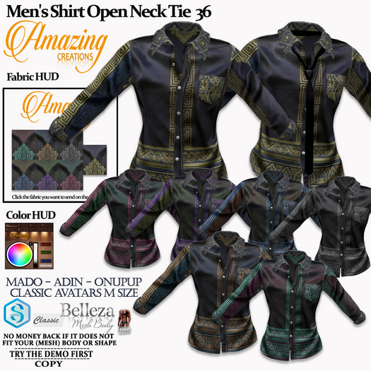 AmAzInG C.  Men's Shirt Open Neck Tie 36