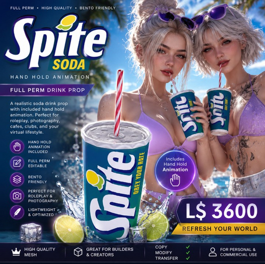 Second Life Marketplace - Spite Soda Drink with Hand Hold Animation ...