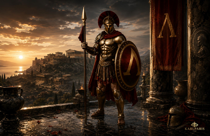 Spartan Warrior Statue – Ancient Greek Hoplite Sculpture