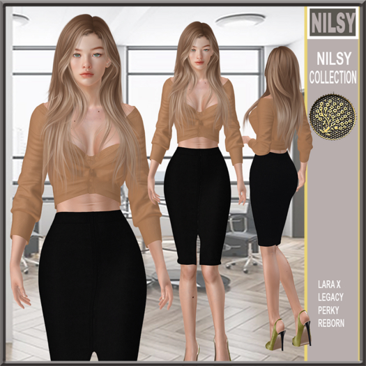 CROPPED CARDIGAN,BRA&FITTED SKIRT