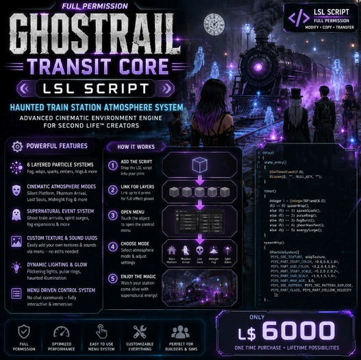 GhostRail Transit Core LSL Script Full Perm | Haunted Train Station Atmosphere System