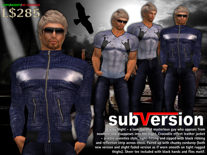 .~subVersion~. FLY BY NIGHT - Leather Jacket & Cords in Blueberry