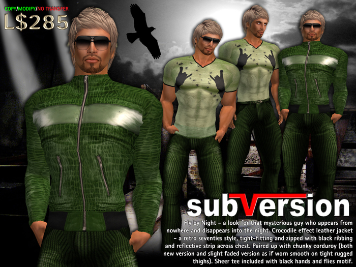 .~subVersion~. FLY BY NIGHT - Leather Jacket & Cords in Lapalma Green