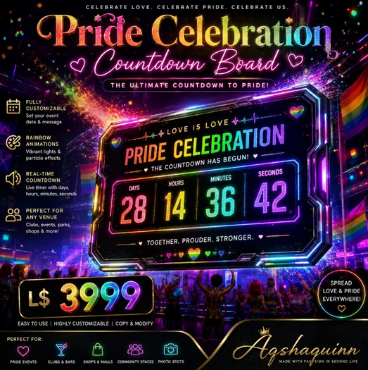 Pride Celebration Countdown Board– Interactive Event Timer Party FX System
