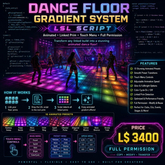 Ultimate Dance Floor Gradient System LSL Script Full Perm for Second Life Clubs, LED Floors, Animated Linked Prim Lights