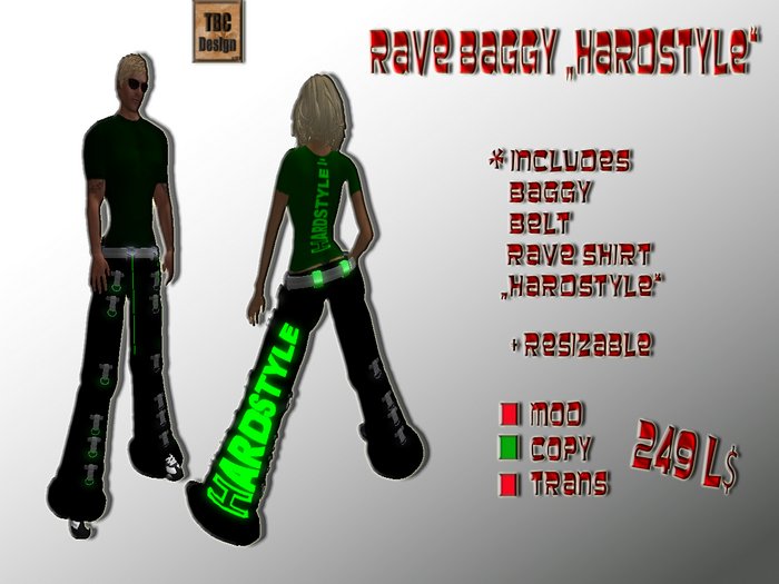 .:TBC Design:. Rave Baggy HARDSTYLE Green Unisex