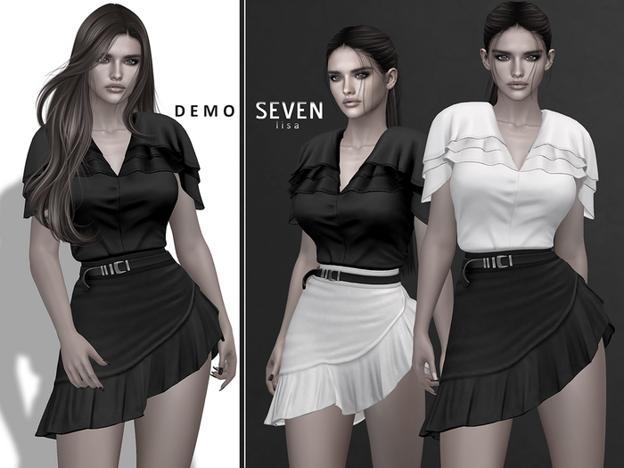 Second Life Marketplace - SEVEN - Lisa OUTFIT (Black & White) - DEMO
