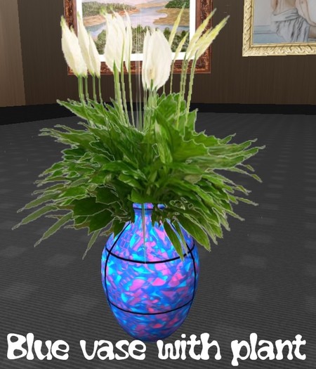 vase blue with plant