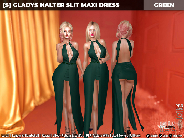 [S] Gladys Halter Slit Maxi Dress Green