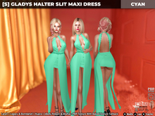 [S] Gladys Halter Slit Maxi Dress Cyan