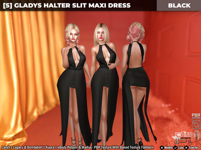 [S] Gladys Halter Slit Maxi Dress Black