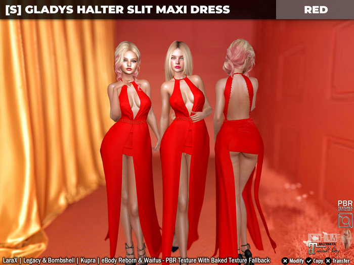 [S] Gladys Halter Slit Maxi Dress Red