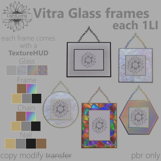 ~LLc~ Vitra Glass frames each 1LI w. texture HUDs