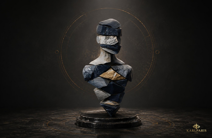Fragmented Stone Human Bust – Abstract Modern Sculpture Art
