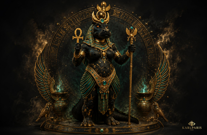 Egyptian Crocodile Goddess Artwork – Ancient Mythology Fantasy Queen Design