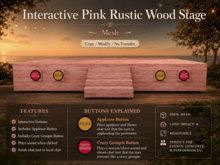 Interactive Pink Rustic Wood Stage with Applause & Crazy Groupie Buttons