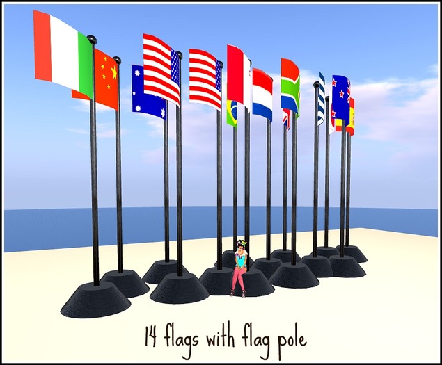 14 FLAGS WITH FLAG POLE -- FULL PERM --