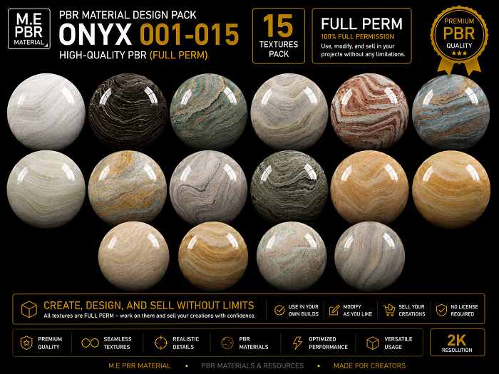Second Life Marketplace - ME PBR MATERIAL DESIGN PACK ONYX 001-015 High ...
