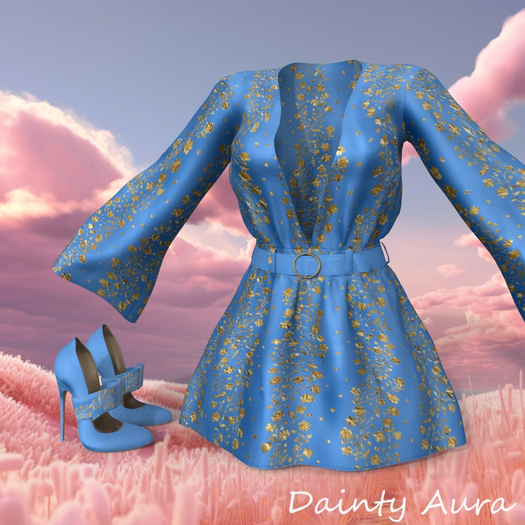 Blue Satin Belt Dress OUTFIT PETITEX