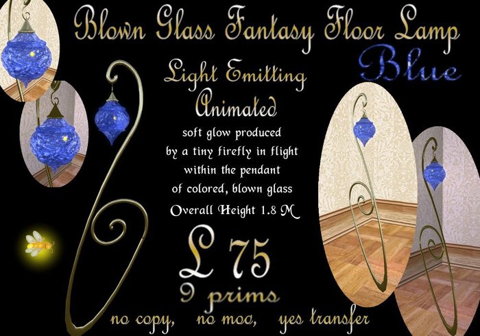 Blown Glass Fantasy Floor Lamp - Blue - BOXED