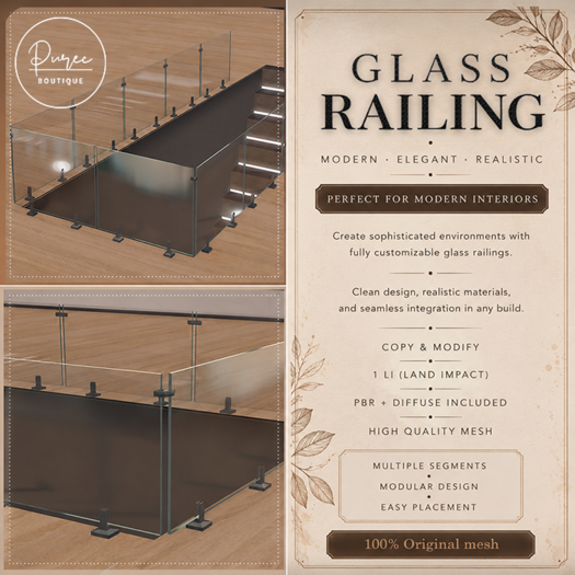 Second Life Marketplace - [PUREC] Glass railing - Modular