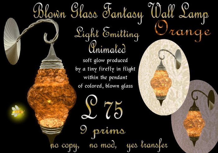 Blown Glass Fantasy Wall Lamp - Orange - BOXED