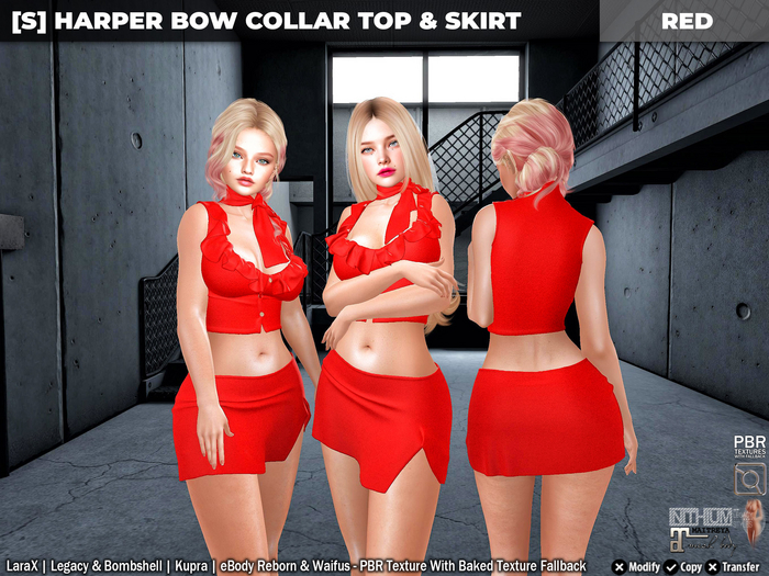 [S] Harper Bow Collar Top & Skirt Red