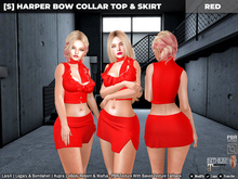 [S] Harper Bow Collar Top & Skirt Red