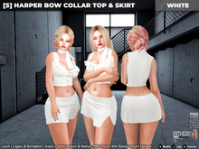 [S] Harper Bow Collar Top & Skirt White