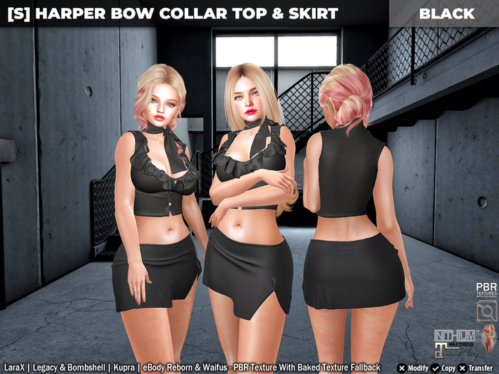 [S] Harper Bow Collar Top & Skirt Black