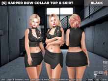 [S] Harper Bow Collar Top & Skirt Black
