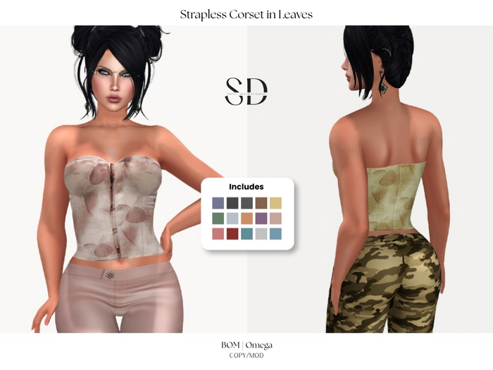 S/D Strapless Corset in Leaves - Fatpack (BOM, Classic, Omega)