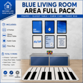 UNBOXING Blue Living Room Area Full Pack – Frames, Glossy Mirror Table, Rubik Cube & Piano Rug