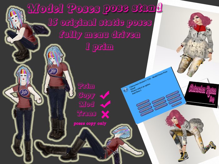 Model Pose Stand - 1 prim menu driven 15 original custom poses