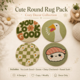 Cute Round Rug Pack – You Look Good, Goose, Daisy Checkered & Kawaii Sushi