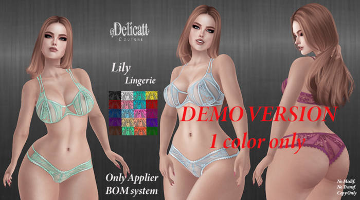 Delicatt Couture -LILY LINGERIE - BOM SYSTEM - Demo