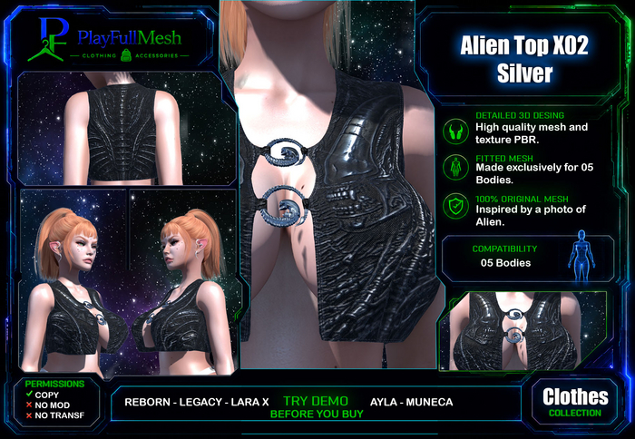 **Alien Top X02(SILVER)*PlayFullMesh*