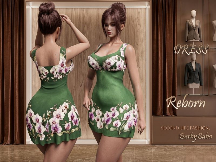 BarbyBaba Dress Green with Orchids REBORN