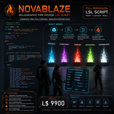 NOVABLAZE Holographic Fire System Script Full Perm LSL Particle Emitter for Second Life Sci Fi Plasma Neon Flame FX