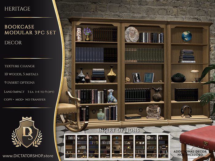 [Ds] Heritage - Bookcase Modular 3pc Set Decor