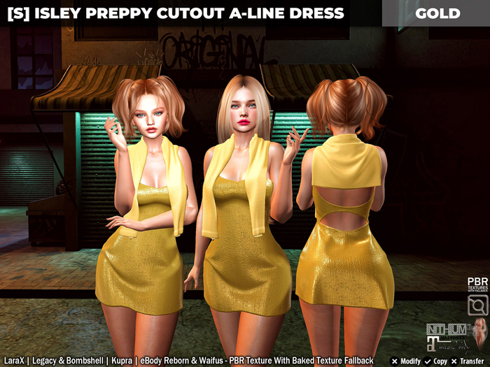 [S] Isley Preppy Cutout A-Line Dress Gold