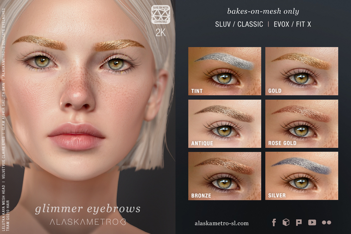 "Glimmer" metallic 2K eyebrows | EvoX BOM | Bakes-on-Mesh/Classic