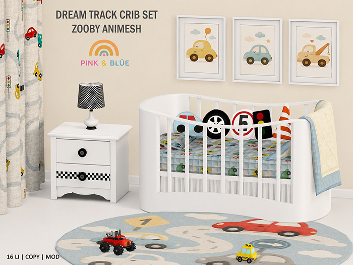 (Pink & Blue)Dream Track Crib Set Zooby Animesh