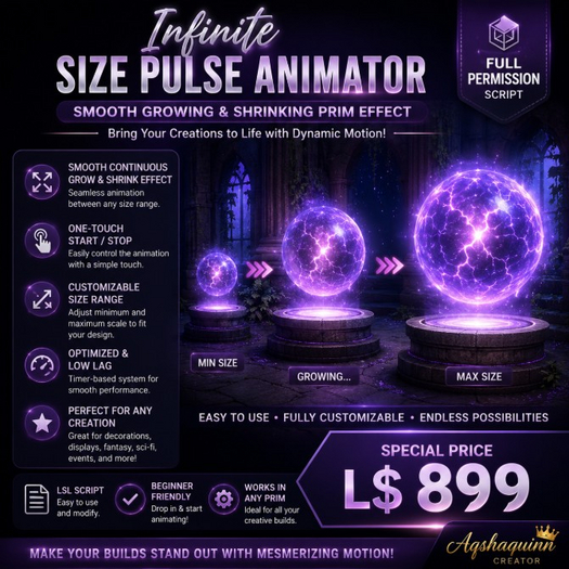 Infinite Size Pulse Animator – Smooth Growing & Shrinking Prim Effect
