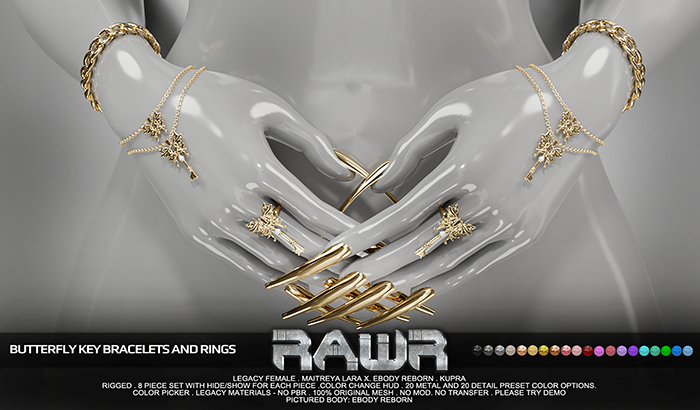 RAWR! Butterfly Key Bracelets and Rings (add me)