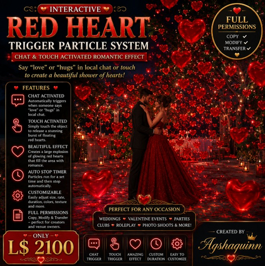 Interactive Red Heart Trigger Particle System | Chat & Touch Activated Romantic Effect |